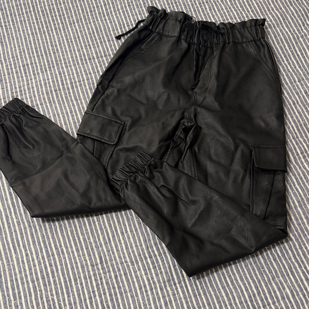 KanCan Black Cargo leather Pants